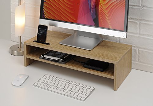 Ttap Oak Wood Two Shelf Laptop Stand/TV Desk Stand/PC Monitor Riser/Desk Organiser with Smart Phone Holder / 54cm L x 24.5cm D x 14.4cm H 1 Ttap Oak Wood Two Shelf Laptop Stand/TV Desk Stand/PC Monitor Riser/Desk Organiser with Smart Phone Holder / 54cm L x 24.5cm D x 14.4cm H