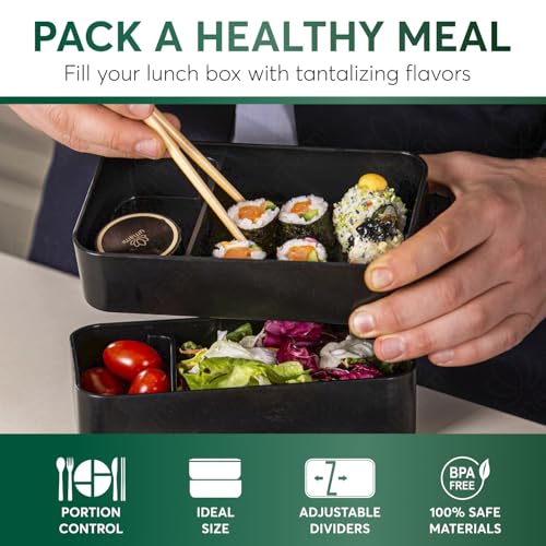 Umami Bento Box Adult All-in-1 w/ 4 Utensils, 100% Leakproof, Dishwasher & Microwave Safe Lunch Containers for Adults w/ 4 Compartments, Black & Tan, 1500 ml 2 Umami Bento Box Adult All-in-1 w/ 4 Utensils, 100% Leakproof, Dishwasher & Microwave Safe Lunch Containers for Adults w/ 4 Compartments, Black & Tan, 1500 ml - Image 2