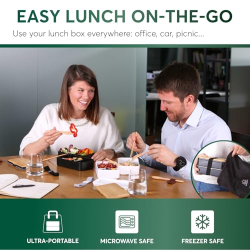 Umami Bento Box Adult All-in-1 w/ 4 Utensils, 100% Leakproof, Dishwasher & Microwave Safe Lunch Containers for Adults w/ 4 Compartments, Black & Tan, 1500 ml 3 Umami Bento Box Adult All-in-1 w/ 4 Utensils, 100% Leakproof, Dishwasher & Microwave Safe Lunch Containers for Adults w/ 4 Compartments, Black & Tan, 1500 ml - Image 3