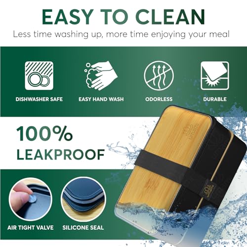 Umami Bento Box Adult All-in-1 w/ 4 Utensils, 100% Leakproof, Dishwasher & Microwave Safe Lunch Containers for Adults w/ 4 Compartments, Black & Tan, 1500 ml 5 Umami Bento Box Adult All-in-1 w/ 4 Utensils, 100% Leakproof, Dishwasher & Microwave Safe Lunch Containers for Adults w/ 4 Compartments, Black & Tan, 1500 ml - Image 5