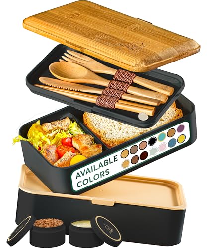 Umami Bento Box Adult All-in-1 w/ 4 Utensils, 100% Leakproof, Dishwasher & Microwave Safe Lunch Containers for Adults w/ 4 Compartments, Black & Tan, 1500 ml 1 Umami Bento Box Adult All-in-1 w/ 4 Utensils, 100% Leakproof, Dishwasher & Microwave Safe Lunch Containers for Adults w/ 4 Compartments, Black & Tan, 1500 ml