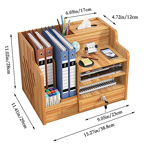Updated Wooden Desktop Organiser with Drawer, Large Capacity Desk Tidy Storage Holder File Rack A4 Paper Document Sorter DIY Office Supplies Storage Box for Home, Office and School(JB07-2 Cherry Wood) 2 Updated Wooden Desktop Organiser with Drawer, Large Capacity Desk Tidy Storage Holder File Rack A4 Paper Document Sorter DIY Office Supplies Storage Box for Home, Office and School(JB07-2 Cherry Wood) - Image 2