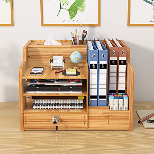 Updated Wooden Desktop Organiser with Drawer, Large Capacity Desk Tidy Storage Holder File Rack A4 Paper Document Sorter DIY Office Supplies Storage Box for Home, Office and School(JB07-2 Cherry Wood) 4 Updated Wooden Desktop Organiser with Drawer, Large Capacity Desk Tidy Storage Holder File Rack A4 Paper Document Sorter DIY Office Supplies Storage Box for Home, Office and School(JB07-2 Cherry Wood) - Image 4