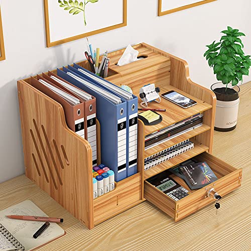 Updated Wooden Desktop Organiser with Drawer, Large Capacity Desk Tidy Storage Holder File Rack A4 Paper Document Sorter DIY Office Supplies Storage Box for Home, Office and School(JB07-2 Cherry Wood) 5 Updated Wooden Desktop Organiser with Drawer, Large Capacity Desk Tidy Storage Holder File Rack A4 Paper Document Sorter DIY Office Supplies Storage Box for Home, Office and School(JB07-2 Cherry Wood) - Image 5