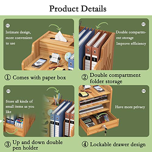 Updated Wooden Desktop Organiser with Drawer, Large Capacity Desk Tidy Storage Holder File Rack A4 Paper Document Sorter DIY Office Supplies Storage Box for Home, Office and School(JB07-2 Cherry Wood) 6 Updated Wooden Desktop Organiser with Drawer, Large Capacity Desk Tidy Storage Holder File Rack A4 Paper Document Sorter DIY Office Supplies Storage Box for Home, Office and School(JB07-2 Cherry Wood) - Image 6