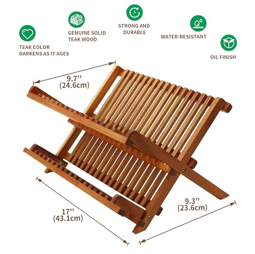 Utoplike Teak Dish Rack Stand Drainer, Collapsible 2 Tier Dish Drying Rack with Cup Holder, Wooden Plate organiser for Kitchen 2 Utoplike Teak Dish Rack Stand Drainer, Collapsible 2 Tier Dish Drying Rack with Cup Holder, Wooden Plate organiser for Kitchen - Image 2