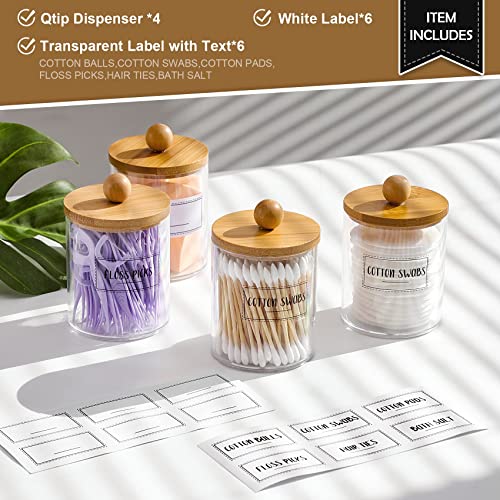 VITEVER 4 Pack Qtip Holder Dispenser with Bamboo Lids - 10 oz Clear Plastic Apothecary Jar Containers for Vanity Makeup Organizer Storage - Bathroom Accessories Set for Cotton Swab, Ball, Pads, Floss 3 VITEVER 4 Pack Qtip Holder Dispenser with Bamboo Lids - 10 oz Clear Plastic Apothecary Jar Containers for Vanity Makeup Organizer Storage - Bathroom Accessories Set for Cotton Swab, Ball, Pads, Floss - Image 3