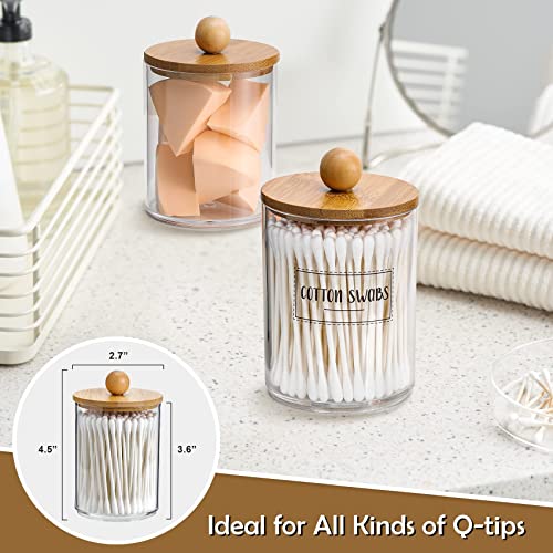 VITEVER 4 Pack Qtip Holder Dispenser with Bamboo Lids - 10 oz Clear Plastic Apothecary Jar Containers for Vanity Makeup Organizer Storage - Bathroom Accessories Set for Cotton Swab, Ball, Pads, Floss 4 VITEVER 4 Pack Qtip Holder Dispenser with Bamboo Lids - 10 oz Clear Plastic Apothecary Jar Containers for Vanity Makeup Organizer Storage - Bathroom Accessories Set for Cotton Swab, Ball, Pads, Floss - Image 4