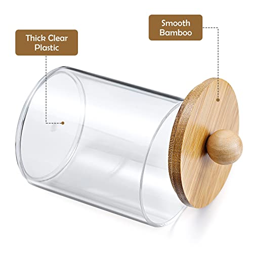 VITEVER 4 Pack Qtip Holder Dispenser with Bamboo Lids - 10 oz Clear Plastic Apothecary Jar Containers for Vanity Makeup Organizer Storage - Bathroom Accessories Set for Cotton Swab, Ball, Pads, Floss 5 VITEVER 4 Pack Qtip Holder Dispenser with Bamboo Lids - 10 oz Clear Plastic Apothecary Jar Containers for Vanity Makeup Organizer Storage - Bathroom Accessories Set for Cotton Swab, Ball, Pads, Floss - Image 5