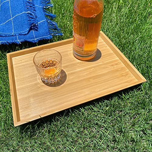 WKWKER Bamboo Serving Tray Set of 2 - Portable Rectangle Tray Platters for Kitchen Dining Snack Fruit tv Bed Trays (Natural) 2 WKWKER Bamboo Serving Tray Set of 2 - Portable Rectangle Tray Platters for Kitchen Dining Snack Fruit tv Bed Trays (Natural) - Image 2