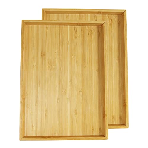 WKWKER Bamboo Serving Tray Set of 2 - Portable Rectangle Tray Platters for Kitchen Dining Snack Fruit tv Bed Trays (Natural) 1 WKWKER Bamboo Serving Tray Set of 2 - Portable Rectangle Tray Platters for Kitchen Dining Snack Fruit tv Bed Trays (Natural)