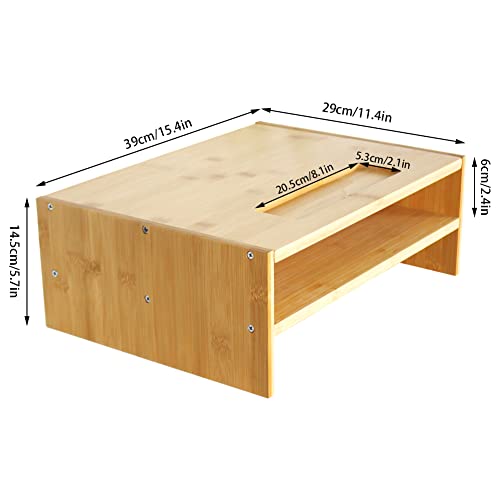 WKWKER 2-Tier Bamboo Monitor Stand With Grooved Storage Computer Monitor Riser Desk Tidy Organizer For Workstation Home Office Printer Laptop Stand (Natural Color) - Image 4