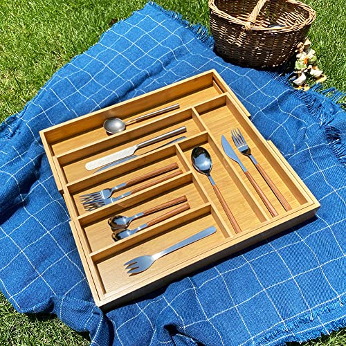 WKWKER Bamboo Cutlery Tray Expandable Cutlery Drawer Organiser Kitchen Drawer Organiser For Silverware, Utensil, Knives Utensil Holder For Office Supplies, Bedroom, Accessories(Natural Color) 2 WKWKER Bamboo Cutlery Tray Expandable Cutlery Drawer Organiser Kitchen Drawer Organiser For Silverware, Utensil, Knives Utensil Holder For Office Supplies, Bedroom, Accessories(Natural Color) - Image 2