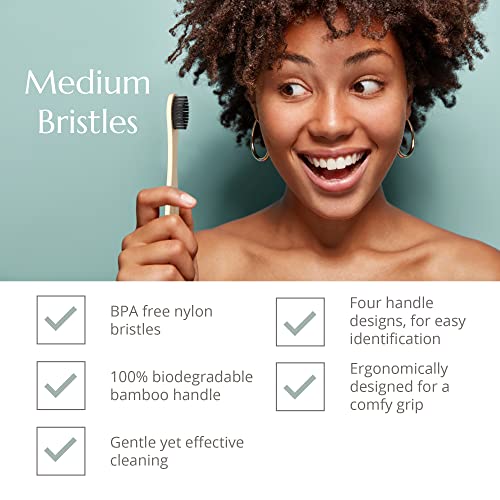 Wild & Stone | Organic Bamboo Toothbrush | Four Different Pattens | Dupont Fibre Bristles | 100% Biodegradable Handle | Vegan Eco Friendly Bamboo Toothbrushes (Medium) 2 Wild & Stone | Organic Bamboo Toothbrush | Four Different Pattens | Dupont Fibre Bristles | 100% Biodegradable Handle | Vegan Eco Friendly Bamboo Toothbrushes (Medium) - Image 2