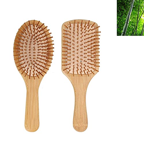 Wooden Hair Brush 2 Pack, Natural Bamboo Hair Combs set, Bristle Detangling Hairbrush for Women, Men Reduce Frizz, Massage Scalp for Straight Curly Wavy Dry Wet Thick or Fine Hair 1 Wooden Hair Brush 2 Pack, Natural Bamboo Hair Combs set, Bristle Detangling Hairbrush for Women, Men Reduce Frizz, Massage Scalp for Straight Curly Wavy Dry Wet Thick or Fine Hair