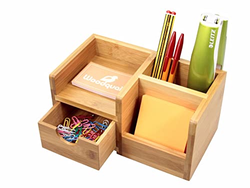 Woodquail Desk Organiser with Drawer, Pen Holder, Desk Tidy of 4 Compartments, Made of Natural Bamboo 2 Woodquail Desk Organiser with Drawer, Pen Holder, Desk Tidy of 4 Compartments, Made of Natural Bamboo - Image 2