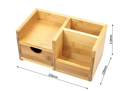 Woodquail Desk Organiser with Drawer, Pen Holder, Desk Tidy of 4 Compartments, Made of Natural Bamboo 5 Woodquail Desk Organiser with Drawer, Pen Holder, Desk Tidy of 4 Compartments, Made of Natural Bamboo - Image 5