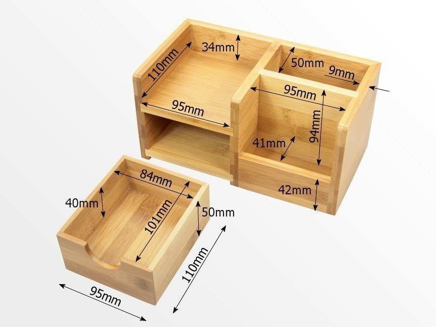 Woodquail Desk Organiser with Drawer, Pen Holder, Desk Tidy of 4 Compartments, Made of Natural Bamboo 6 Woodquail Desk Organiser with Drawer, Pen Holder, Desk Tidy of 4 Compartments, Made of Natural Bamboo - Image 6