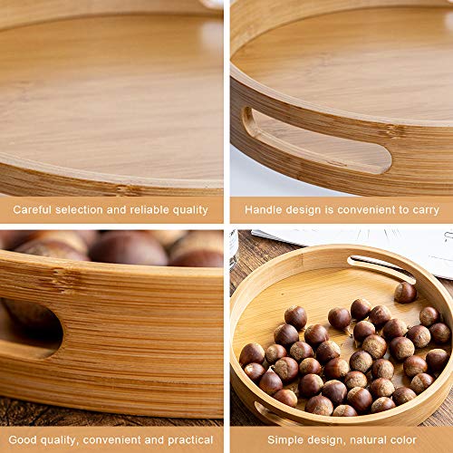 XGzhsa Bamboo Serving Tray with Handles, Round Food Tray Made of Natural Bamboo Material, Ideal for Bread, Fruit, Coffee, Milk, Tea and More (25 x 25 x 5cm) 3 XGzhsa Bamboo Serving Tray with Handles, Round Food Tray Made of Natural Bamboo Material, Ideal for Bread, Fruit, Coffee, Milk, Tea and More (25 x 25 x 5cm) - Image 3