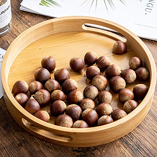 XGzhsa Bamboo Serving Tray with Handles, Round Food Tray Made of Natural Bamboo Material, Ideal for Bread, Fruit, Coffee, Milk, Tea and More (25 x 25 x 5cm) 4 XGzhsa Bamboo Serving Tray with Handles, Round Food Tray Made of Natural Bamboo Material, Ideal for Bread, Fruit, Coffee, Milk, Tea and More (25 x 25 x 5cm) - Image 4