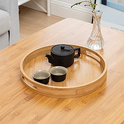 XGzhsa Bamboo Serving Tray with Handles, Round Food Tray Made of Natural Bamboo Material, Ideal for Bread, Fruit, Coffee, Milk, Tea and More (25 x 25 x 5cm) 5 XGzhsa Bamboo Serving Tray with Handles, Round Food Tray Made of Natural Bamboo Material, Ideal for Bread, Fruit, Coffee, Milk, Tea and More (25 x 25 x 5cm) - Image 5