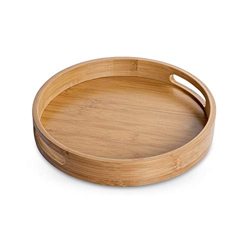 XGzhsa Bamboo Serving Tray with Handles, Round Food Tray Made of Natural Bamboo Material, Ideal for Bread, Fruit, Coffee, Milk, Tea and More (25 x 25 x 5cm) 1 XGzhsa Bamboo Serving Tray with Handles, Round Food Tray Made of Natural Bamboo Material, Ideal for Bread, Fruit, Coffee, Milk, Tea and More (25 x 25 x 5cm)
