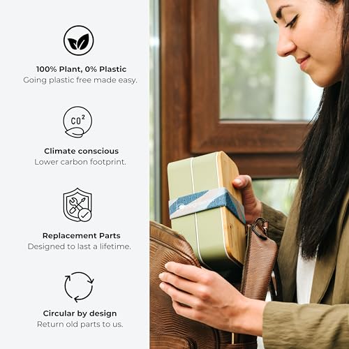 beegreener 100% Plant-Based Stackable Bento Box with Bamboo Lid - Bento Lunch Box for Adults with Compartments – Microwave & Dishwasher Safe Leak Proof Safe incl. Cutlery (Matcha) 2 beegreener 100% Plant-Based Stackable Bento Box with Bamboo Lid - Bento Lunch Box for Adults with Compartments – Microwave & Dishwasher Safe Leak Proof Safe incl. Cutlery (Matcha) - Image 2