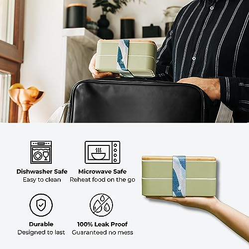 beegreener 100% Plant-Based Stackable Bento Box with Bamboo Lid - Bento Lunch Box for Adults with Compartments – Microwave & Dishwasher Safe Leak Proof Safe incl. Cutlery (Matcha) 3 beegreener 100% Plant-Based Stackable Bento Box with Bamboo Lid - Bento Lunch Box for Adults with Compartments – Microwave & Dishwasher Safe Leak Proof Safe incl. Cutlery (Matcha) - Image 3