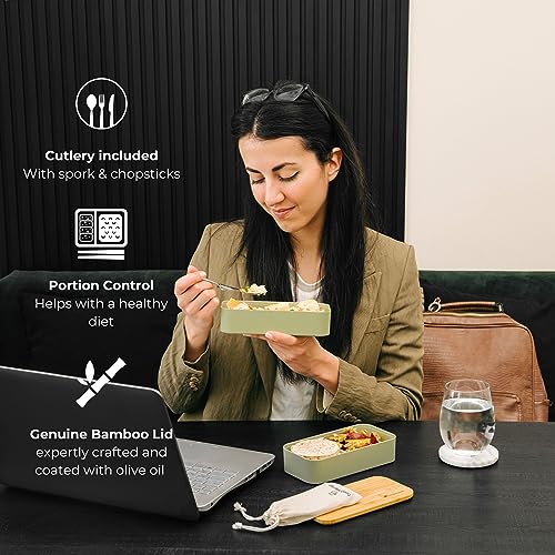 beegreener 100% Plant-Based Stackable Bento Box with Bamboo Lid - Bento Lunch Box for Adults with Compartments – Microwave & Dishwasher Safe Leak Proof Safe incl. Cutlery (Matcha) 4 beegreener 100% Plant-Based Stackable Bento Box with Bamboo Lid - Bento Lunch Box for Adults with Compartments – Microwave & Dishwasher Safe Leak Proof Safe incl. Cutlery (Matcha) - Image 4