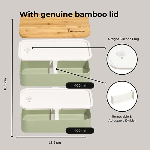 beegreener 100% Plant-Based Stackable Bento Box with Bamboo Lid - Bento Lunch Box for Adults with Compartments – Microwave & Dishwasher Safe Leak Proof Safe incl. Cutlery (Matcha) 5 beegreener 100% Plant-Based Stackable Bento Box with Bamboo Lid - Bento Lunch Box for Adults with Compartments – Microwave & Dishwasher Safe Leak Proof Safe incl. Cutlery (Matcha) - Image 5