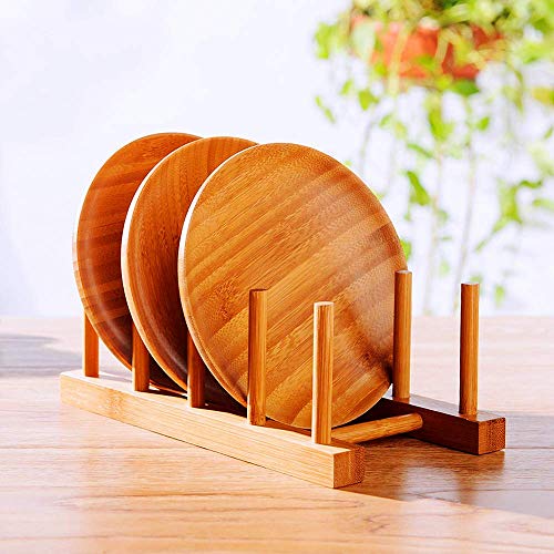 efbock Plate Rack Holder for Kitchen Cupboards Bamboo Wooden Chopping Board Tray Dish Rack Stand Drainers, Kitchen Cabinet Organizer for Plate/Cup/Pot Lid (1, 4 slots) 2 efbock Plate Rack Holder for Kitchen Cupboards Bamboo Wooden Chopping Board Tray Dish Rack Stand Drainers, Kitchen Cabinet Organizer for Plate/Cup/Pot Lid (1, 4 slots) - Image 2