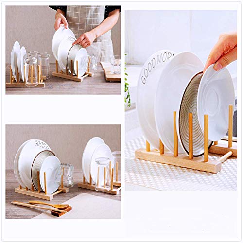 efbock Plate Rack Holder for Kitchen Cupboards Bamboo Wooden Chopping Board Tray Dish Rack Stand Drainers, Kitchen Cabinet Organizer for Plate/Cup/Pot Lid (1, 4 slots) 3 efbock Plate Rack Holder for Kitchen Cupboards Bamboo Wooden Chopping Board Tray Dish Rack Stand Drainers, Kitchen Cabinet Organizer for Plate/Cup/Pot Lid (1, 4 slots) - Image 3