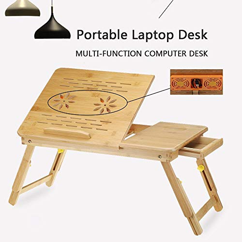 electromax Bamboo Foldable Laptop Desk Bed Table Tray,Built-in 2 USB Fans. Notebook Tablet Sofa Table Stand,Height & Angle Adjustable,with Drawers,Can Be Used as a Breakfast Tray or Drawing Table 4 electromax Bamboo Foldable Laptop Desk Bed Table Tray,Built-in 2 USB Fans. Notebook Tablet Sofa Table Stand,Height & Angle Adjustable,with Drawers,Can Be Used as a Breakfast Tray or Drawing Table - Image 4