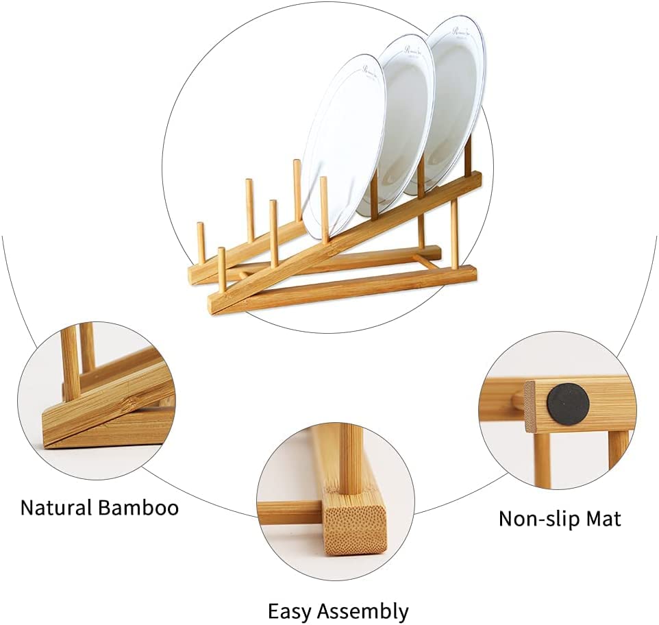 heedpeiur Bamboo Wooden Dish Rack, Dish Stand Drainers, Plate Rack For Cupboard,Lid Organiser, Pot Lid Holder, Dish Organizer,Kitchen Cabinet Organizer 5 heedpeiur Bamboo Wooden Dish Rack, Dish Stand Drainers, Plate Rack For Cupboard,Lid Organiser, Pot Lid Holder, Dish Organizer,Kitchen Cabinet Organizer - Image 5